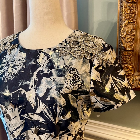 EUC David Meister Dress Floral Jacquard Metallic Cocktail Party Dress Size 8 - Picture 4 of 5